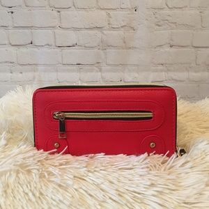 Double Zipper Wallet & Wristlet Strap (Red)